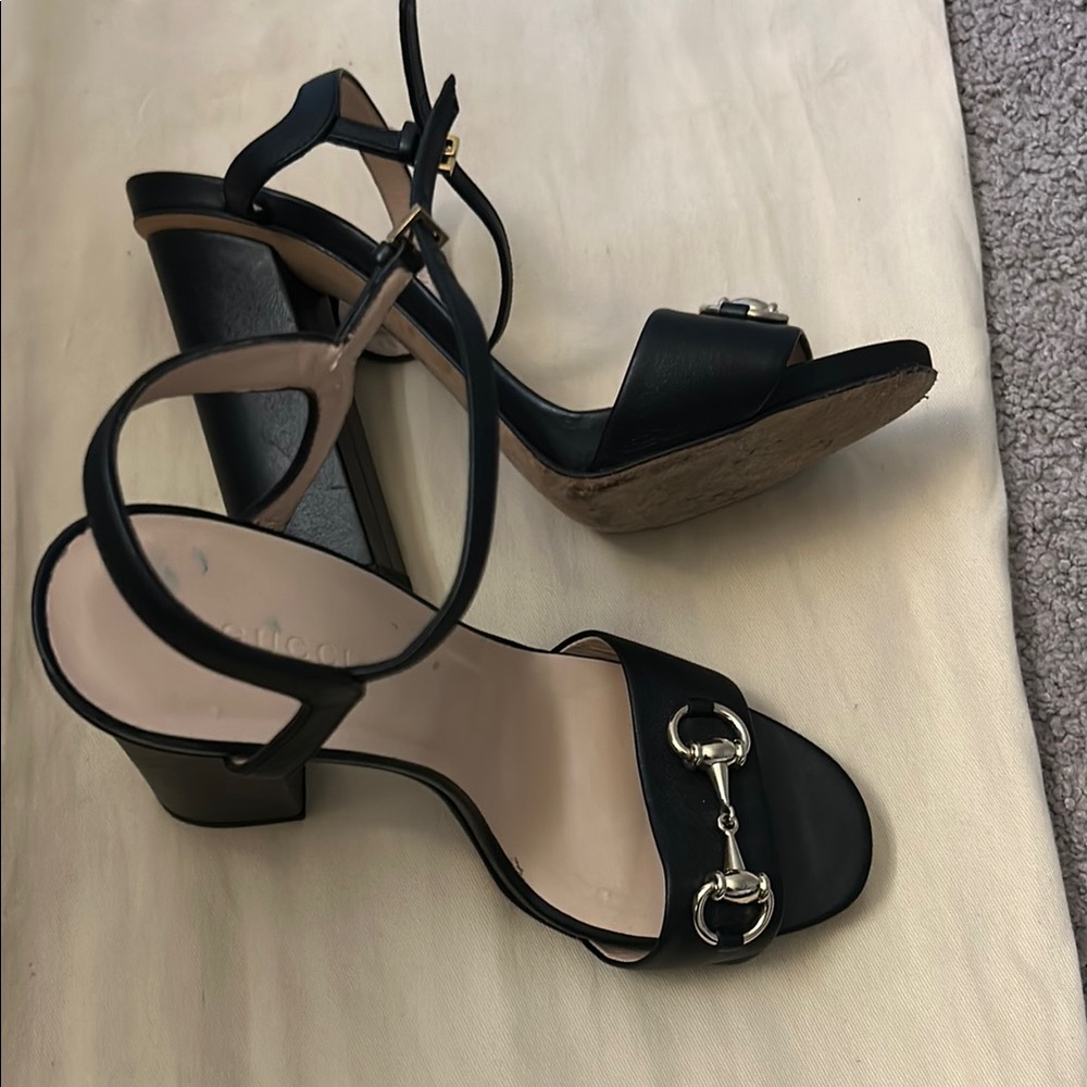 Gucci Black Heels with Delicate Straps and Tapered Heel